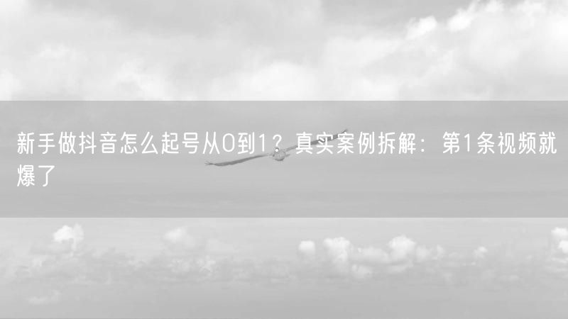 新手做抖音怎么起号从0到1？真实案例拆解：第1条视频就爆了